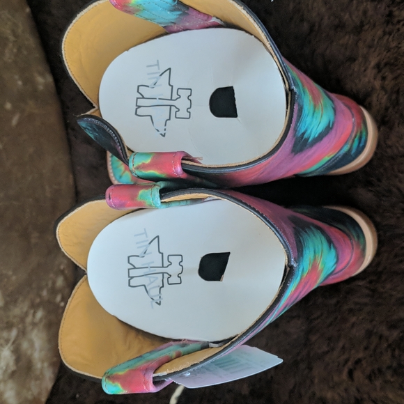 TIN HAUL "Happy Hippie" groovy rainbow tie dye leather cowgirl boots in box NWT - Picture 9 of 16